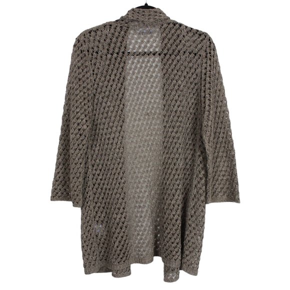 JANA Taupe Open Front Crochet Cardigan - Picture 2 of 14
